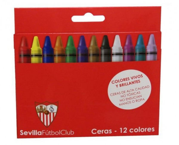 Caja con 12 ceras de colores escolares Sevilla FC