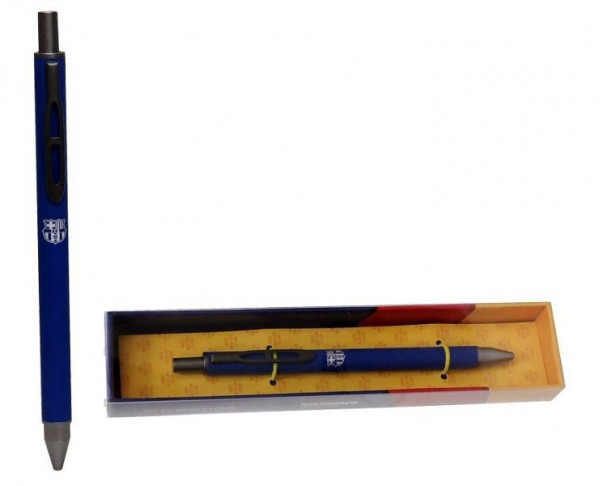 Bolígrafo metálico azul FC Barcelona en caja de regalo