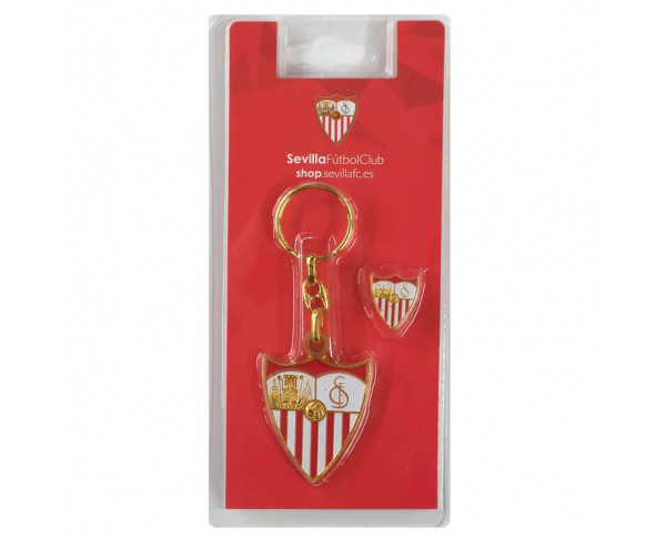 Pack llavero y pin metálicos con relieve del Sevilla FC