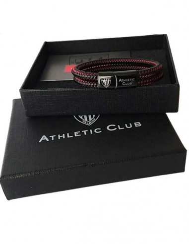 Pulsera de piel negra Athletic Club con detalles de color rojo