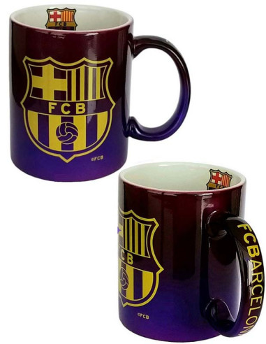 Taza cerámica FC Barcelona con escudos multicolor