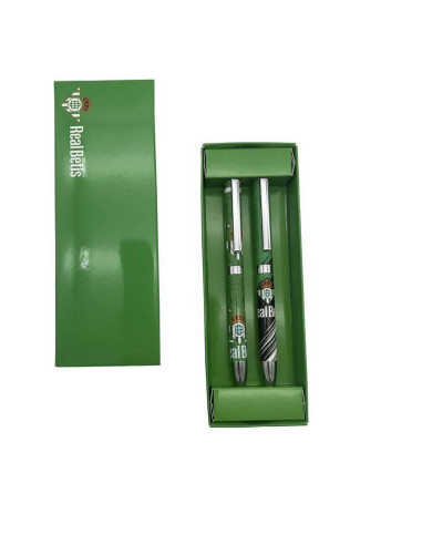 Set 2 bolígrafos metálicos Real Betis en caja de regalo