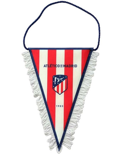 Banderín triangular Atlético de Madrid con flecos 14x22 cm