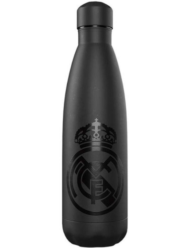 Real Madrid botella de acero doble pared negra rubberizada