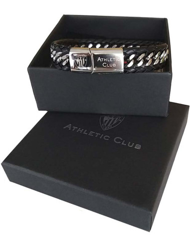 Pulsera de piel negra Athletic Club incrustaciones plateadas