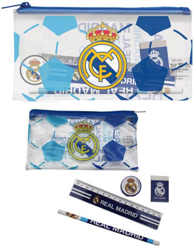 Estuche porta todo Real Madrid con material escolar