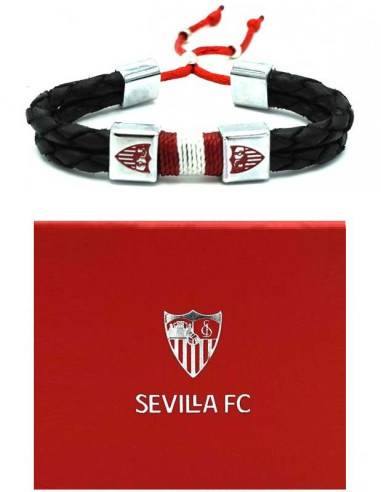 Pulsera de piel Sevilla FC trenzado de piel negra