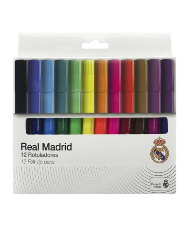 Caja 12 rotuladores de colores trazo grueso Real Madrid