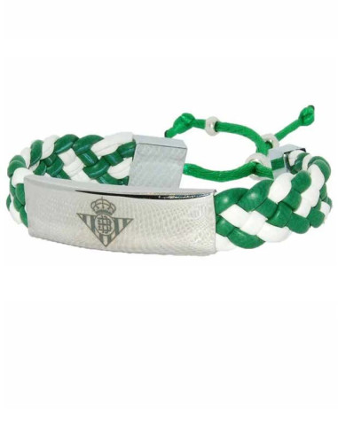 Pulsera Real Betis verdiblanca con chapa plateada con escudo