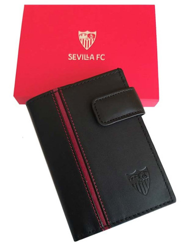 Cartera billetero piel color negro Sevilla FC con franja roja