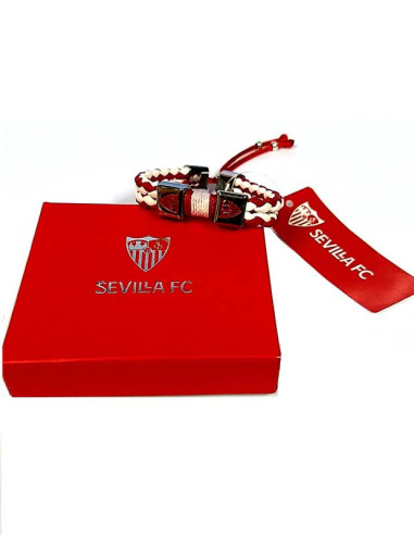 Pulsera Sevilla FC blanca y roja entrelazada y escudos sevillistas