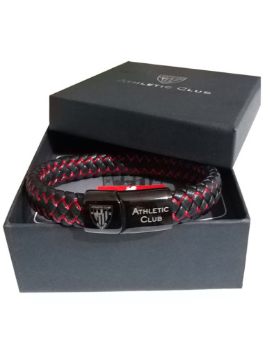 Pulsera piel entrelazada Athletic Club roja y negra