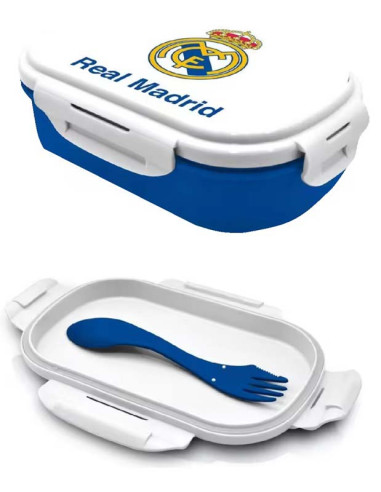 Fiambrera porta merienda + cubierto Real Madrid