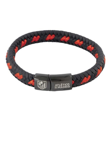 Pulsera Atlético Madrid piel negra y roja entrelazada