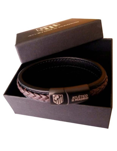 Pulsera piel Atlético de Madrid entrelazada negra y marrón